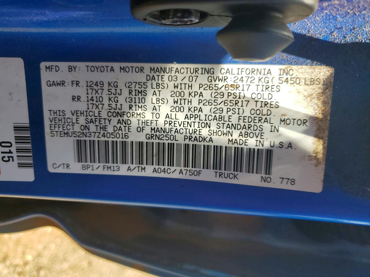 2007 Toyota Tacoma Double Cab Long Bed Blue vin: 5TEMU52N37Z405016