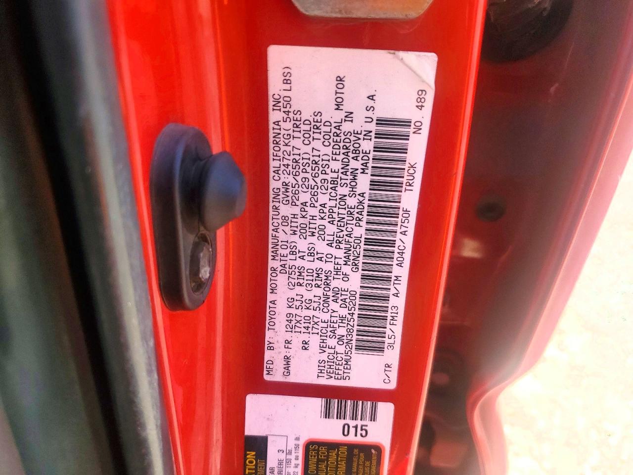 2008 Toyota Tacoma Double Cab Long Bed Red vin: 5TEMU52N38Z545200