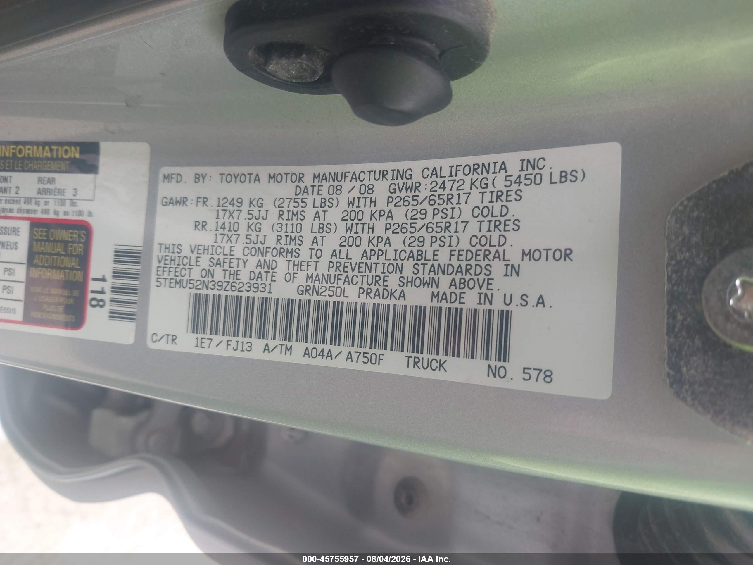2009 Toyota Tacoma Base V6 Silver vin: 5TEMU52N39Z623931