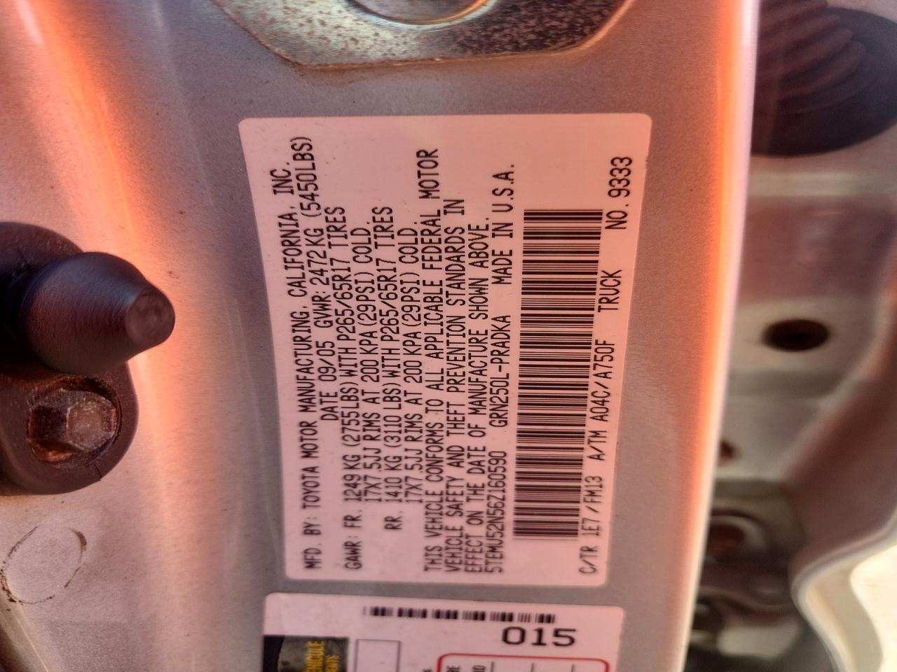 2006 Toyota Tacoma V6 Silver vin: 5TEMU52N56Z160590
