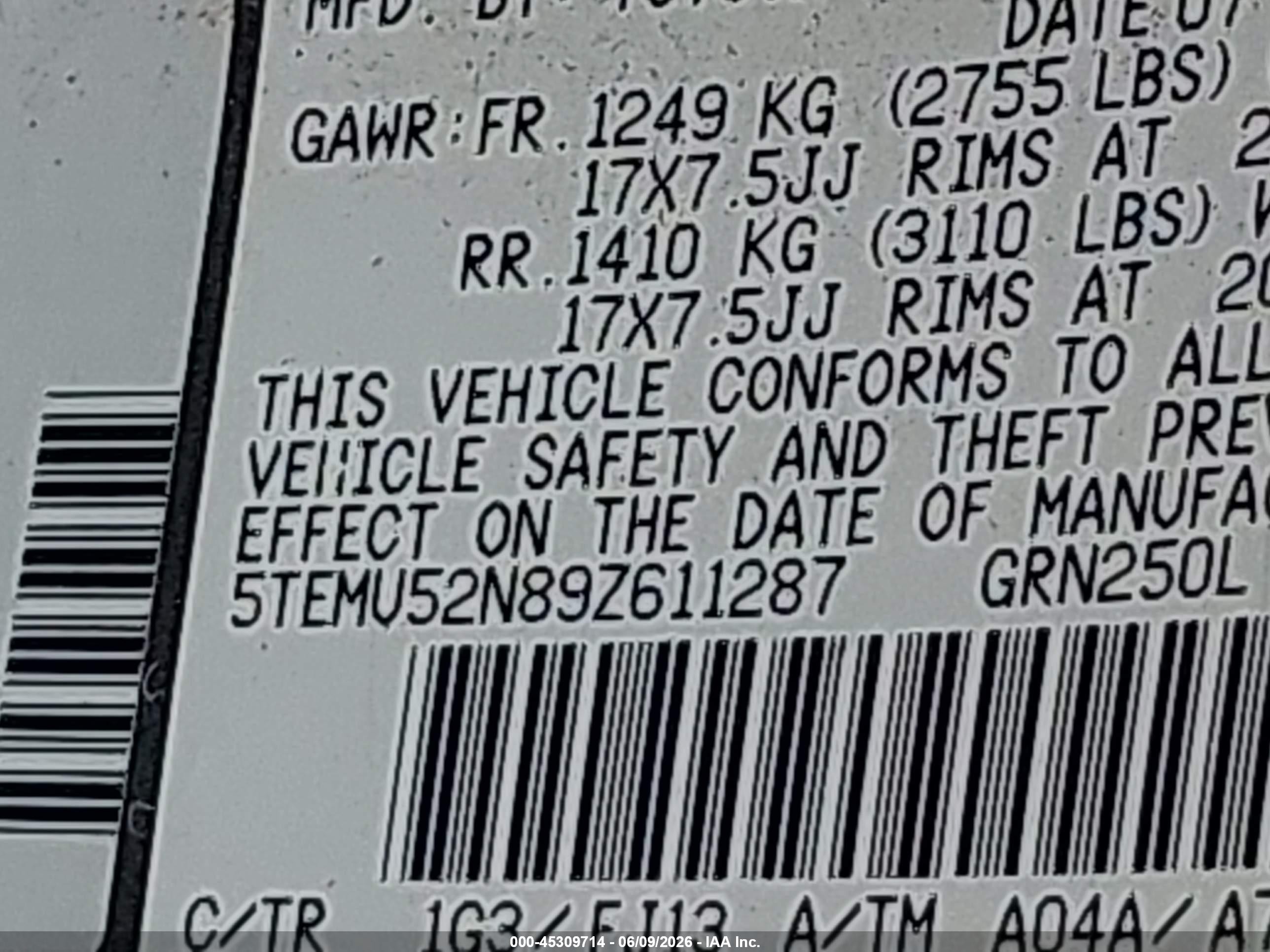 2009 Toyota Tacoma Base V6 Серый vin: 5TEMU52N89Z611287