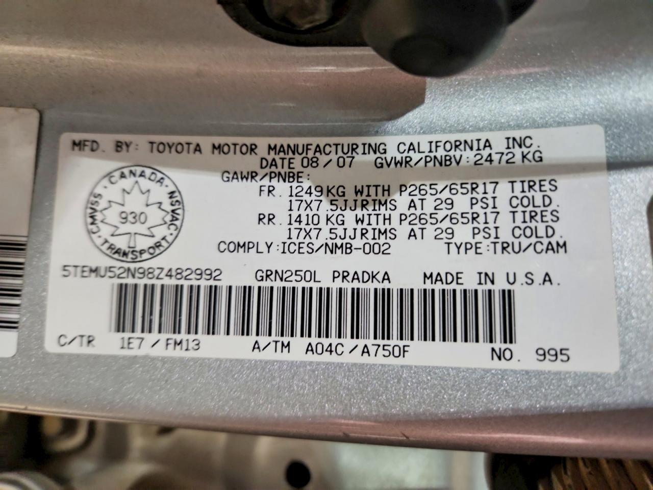 2008 Toyota Tacoma Серебряный vin: 5TEMU52N98Z482992