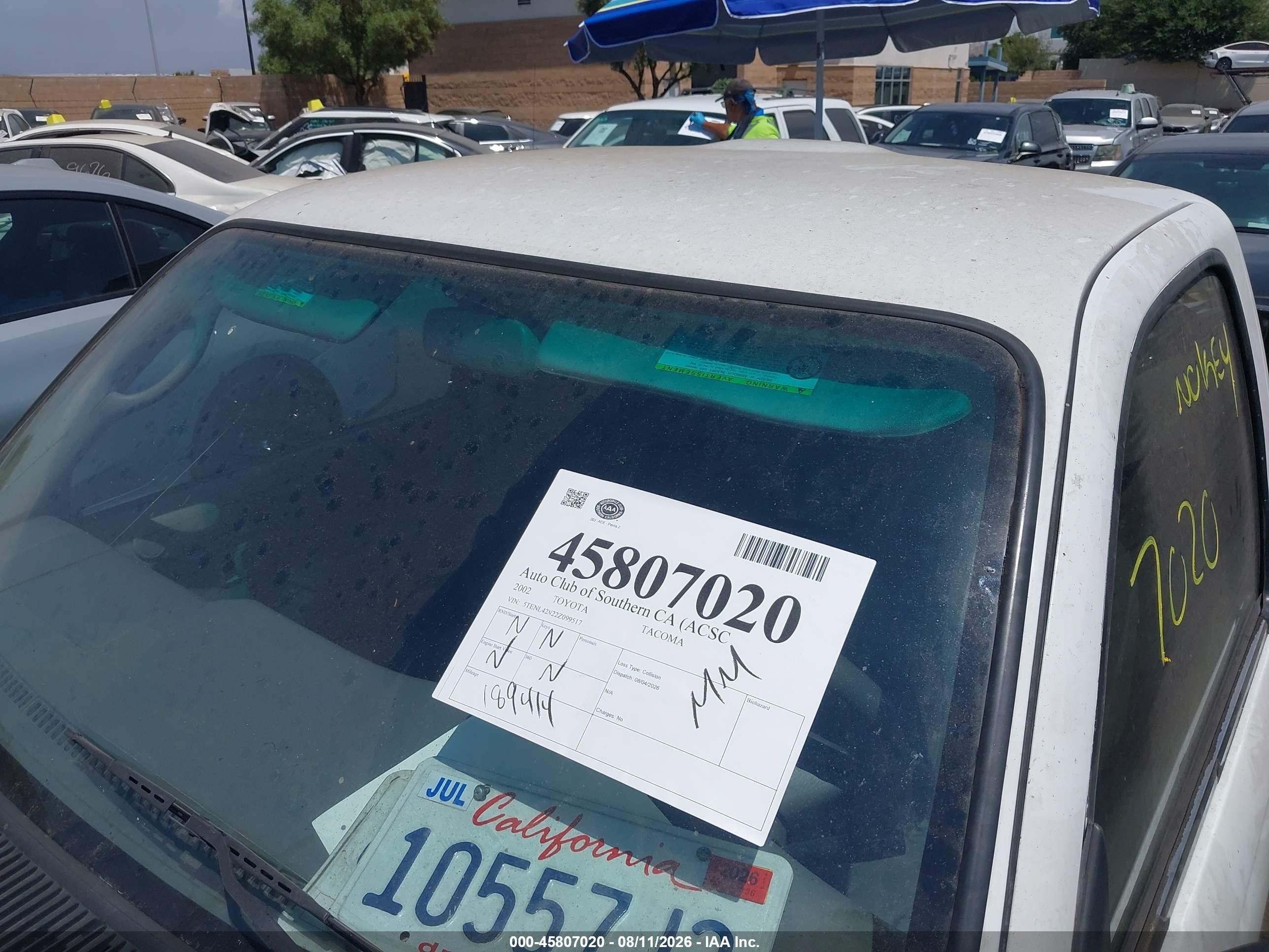2002 Toyota Tacoma   White vin: 5TENL42N22Z099517