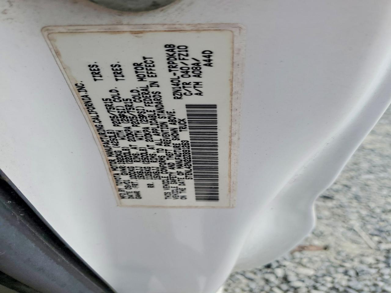 2002 Toyota Tacoma Base Белый vin: 5TENL42N22Z891263