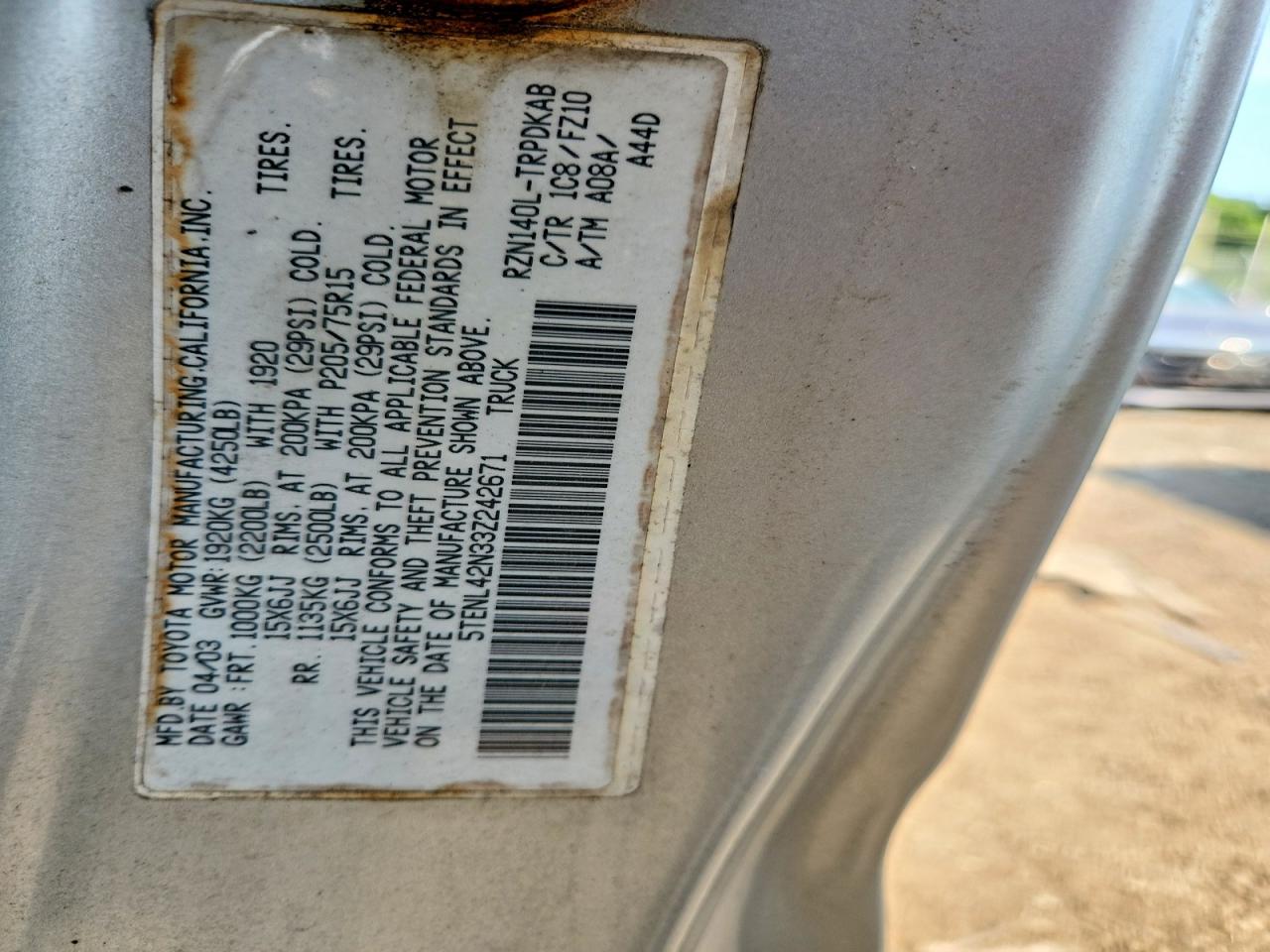 2003 Toyota Tacoma Base Silver vin: 5TENL42N33Z242671