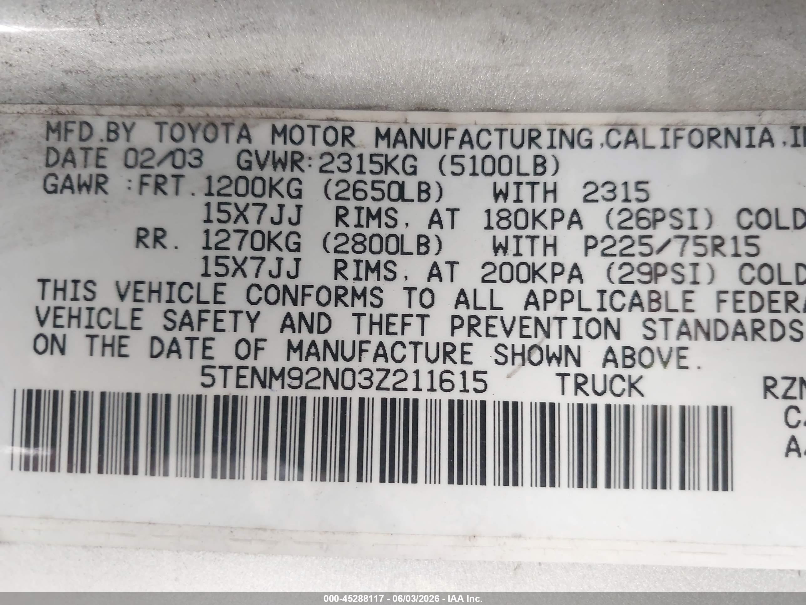 2003 Toyota Tacoma Prerunner Silver vin: 5TENM92N03Z211615