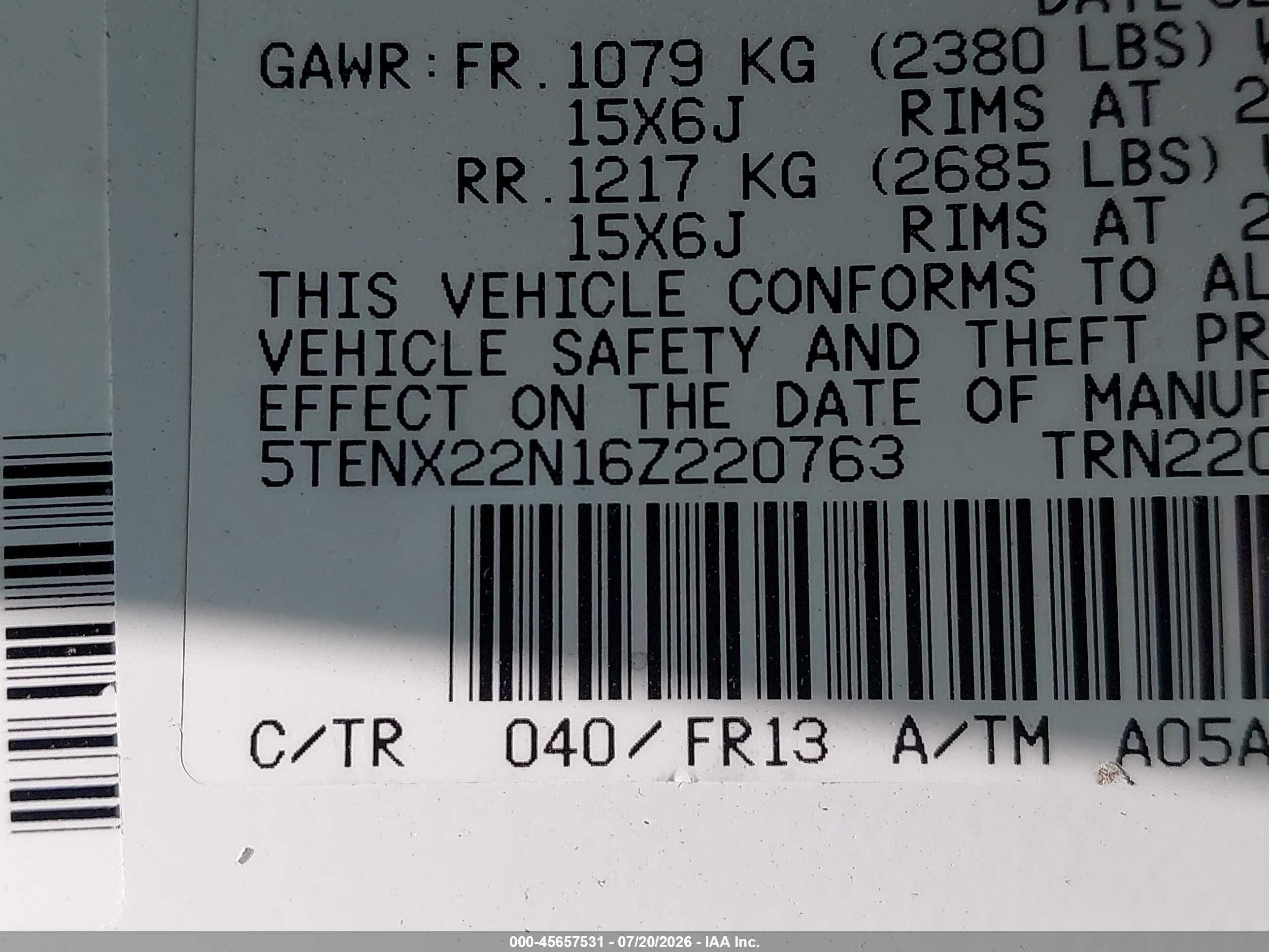 2006 Toyota Tacoma White vin: 5TENX22N16Z220763