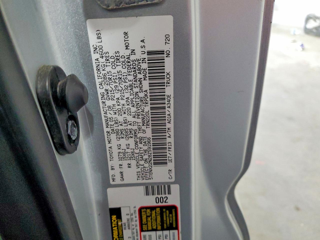 2008 Toyota Tacoma Base Silver vin: 5TENX22N28Z591966
