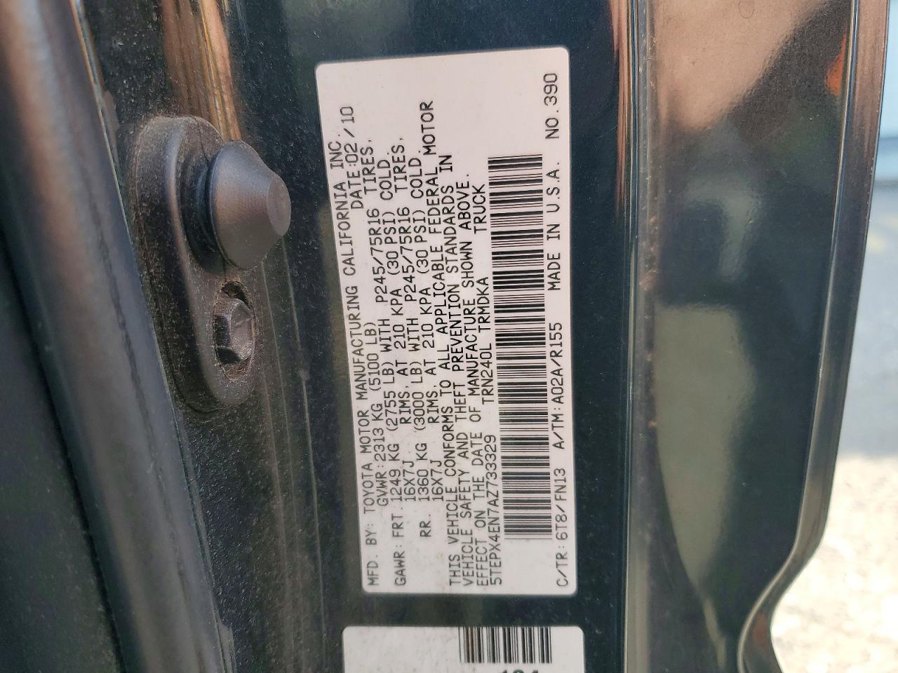 2010 Toyota Tacoma Base Gray vin: 5TEPX4EN7AZ733329