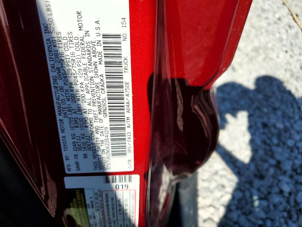 2006 Toyota Tacoma Prerunner Access Cab Red vin: 5TETU62N06Z264129