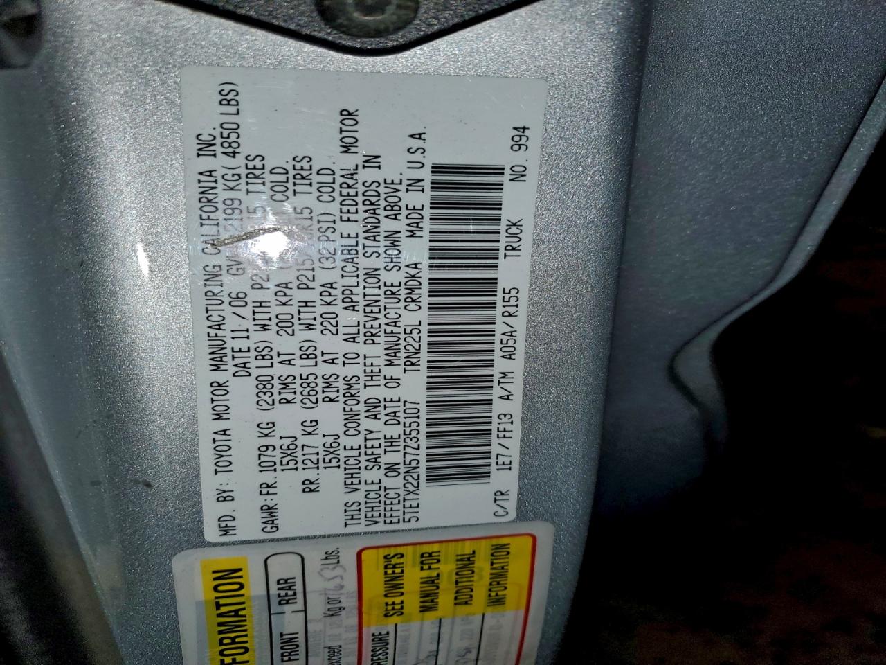 2007 Toyota Tacoma Access Cab Silver vin: 5TETX22N57Z355107