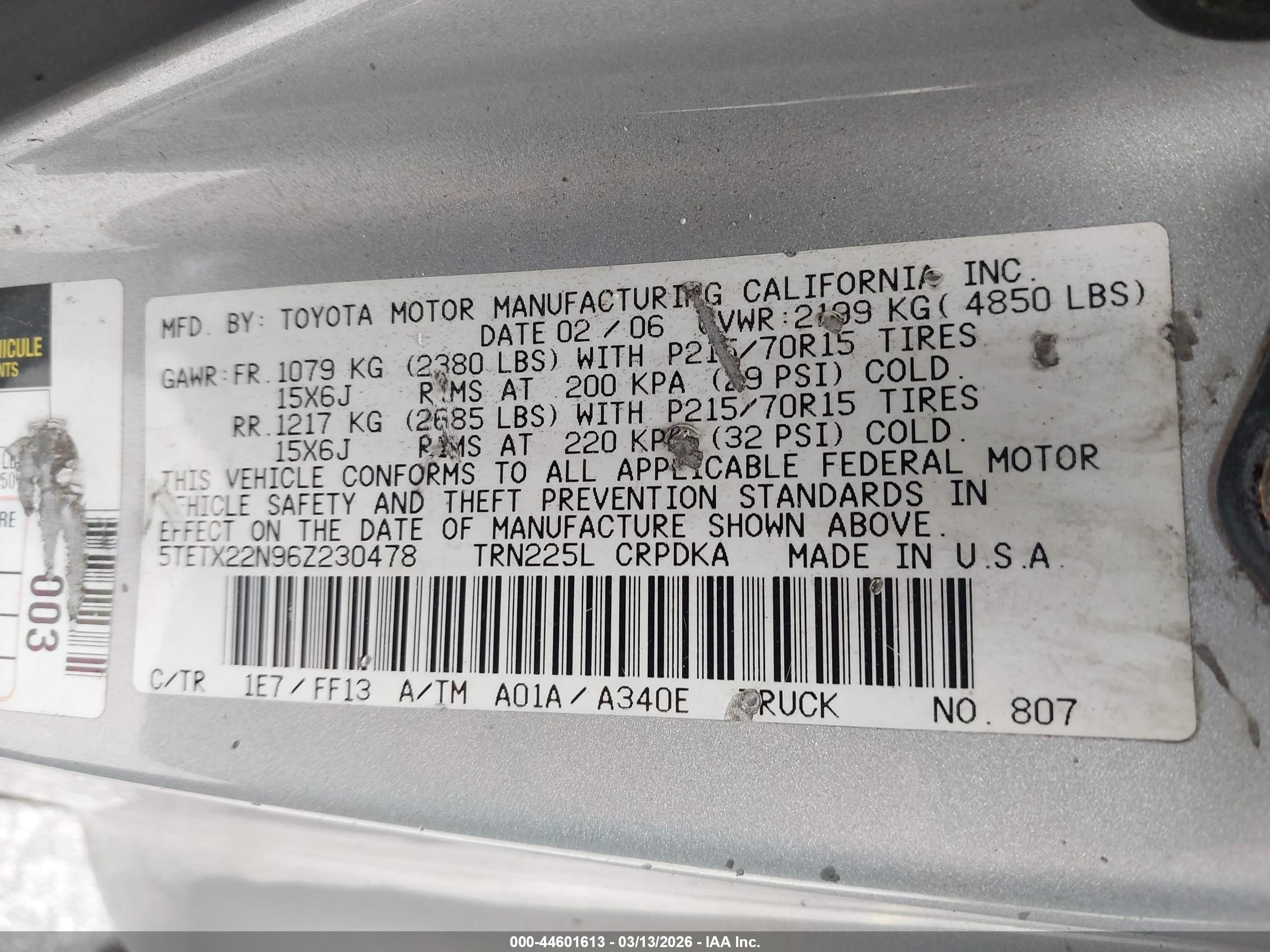 2006 Toyota Tacoma   Silver vin: 5TETX22N96Z230478