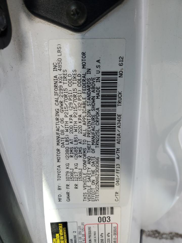 2006 Toyota Tacoma Access Cab White vin: 5TETX22NX6Z309366