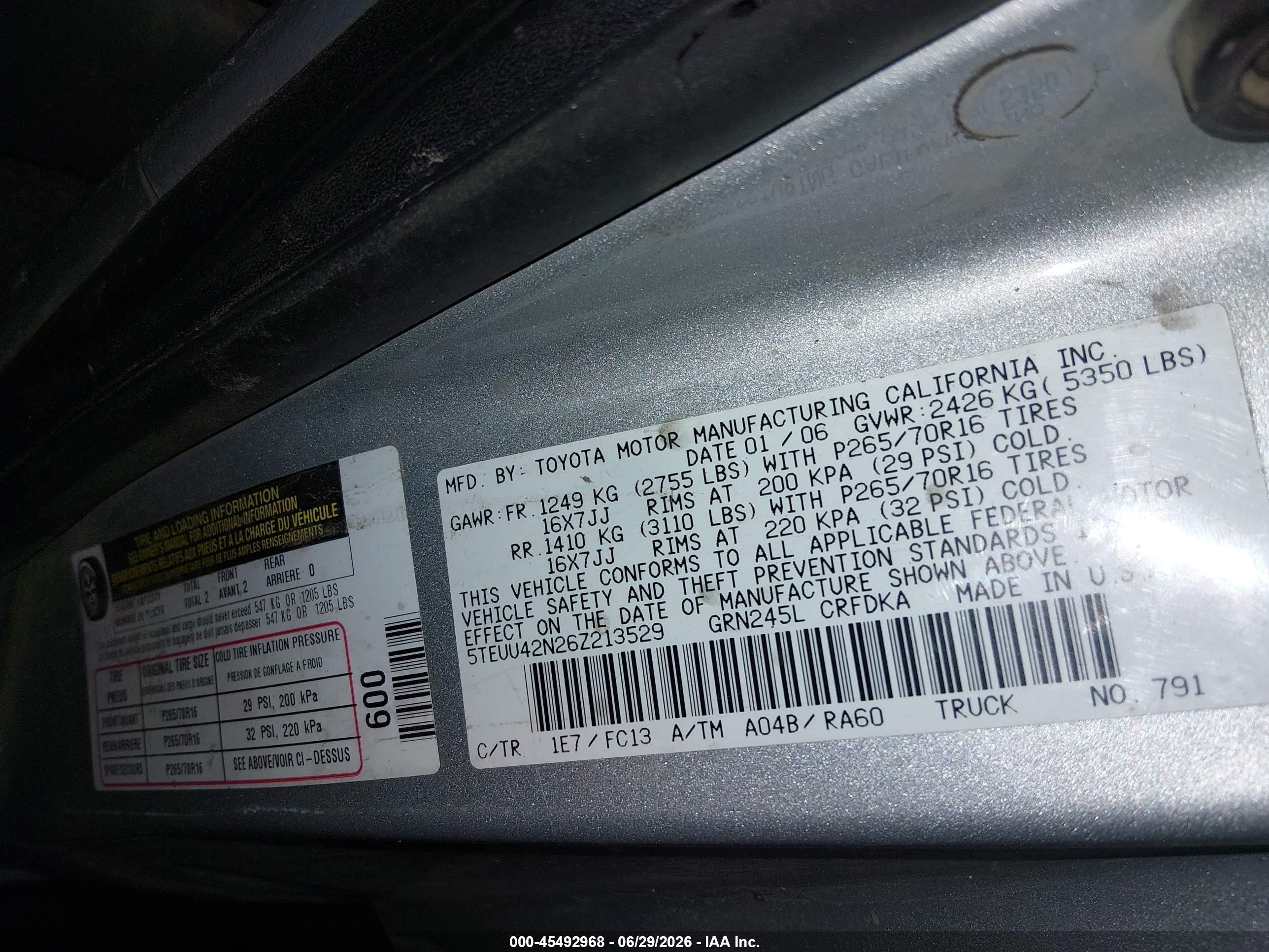 2006 Toyota Tacoma Base V6 Silver vin: 5TEUU42N26Z213529