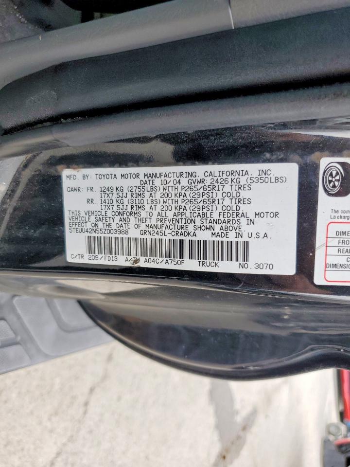 2005 Toyota Tacoma Access Cab Black vin: 5TEUU42N55Z003988