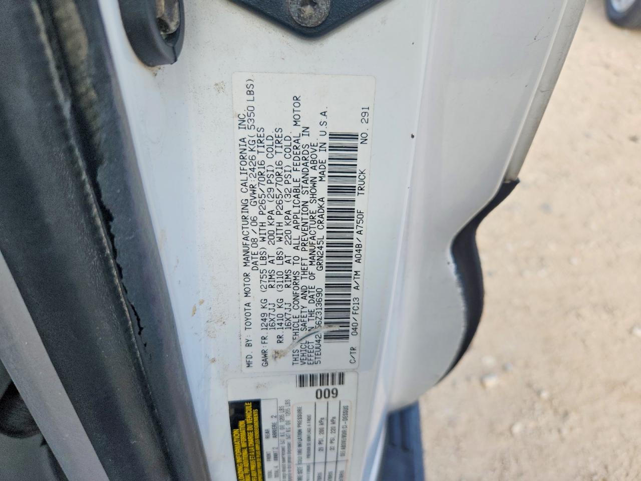 2006 Toyota Tacoma Access Cab White vin: 5TEUU42N56Z313690