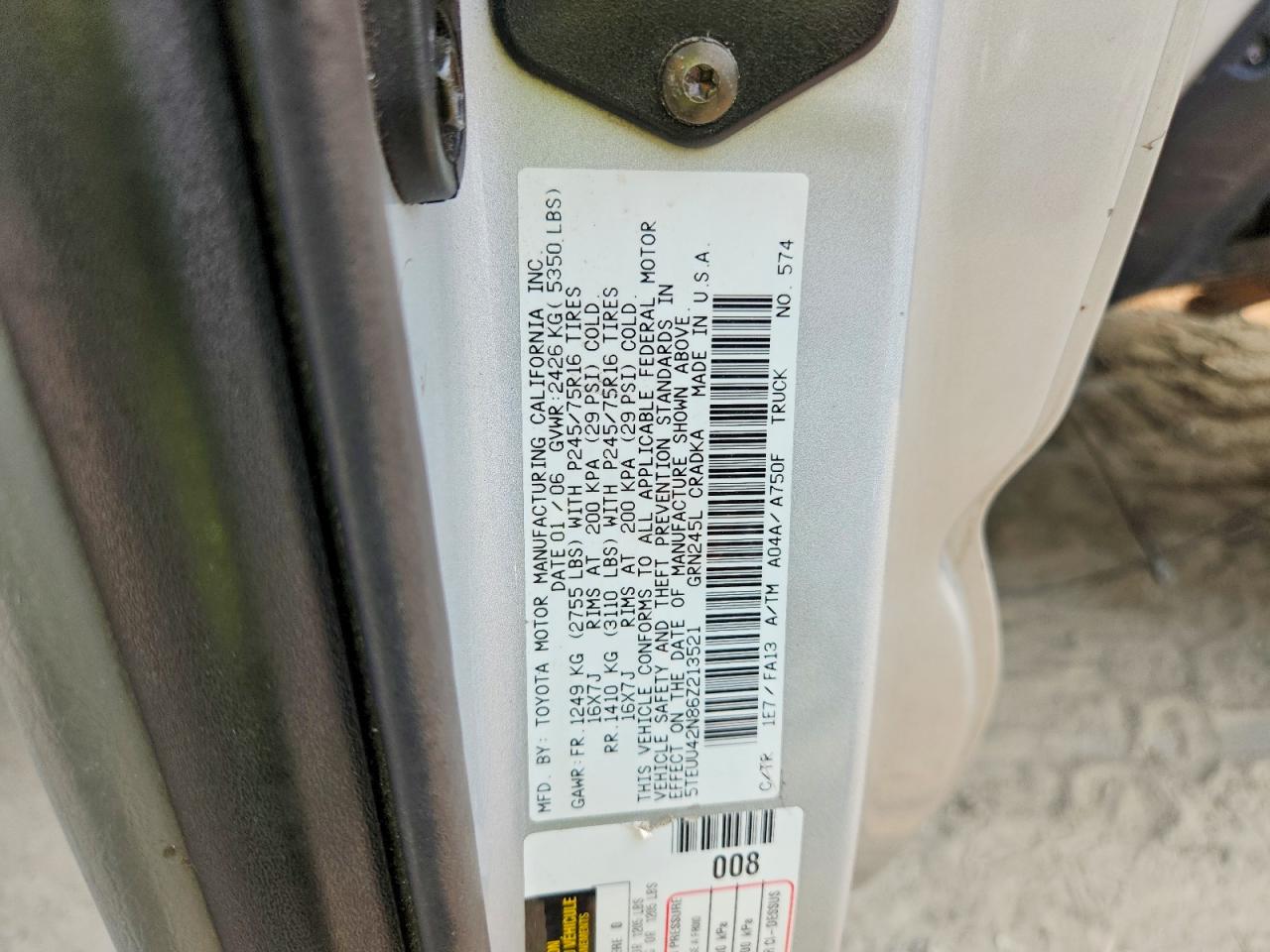 2006 Toyota Tacoma Access Cab Silver vin: 5TEUU42N86Z213521