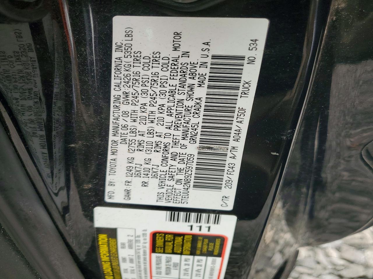 2009 Toyota Tacoma Access Cab Black vin: 5TEUU42N89Z597059