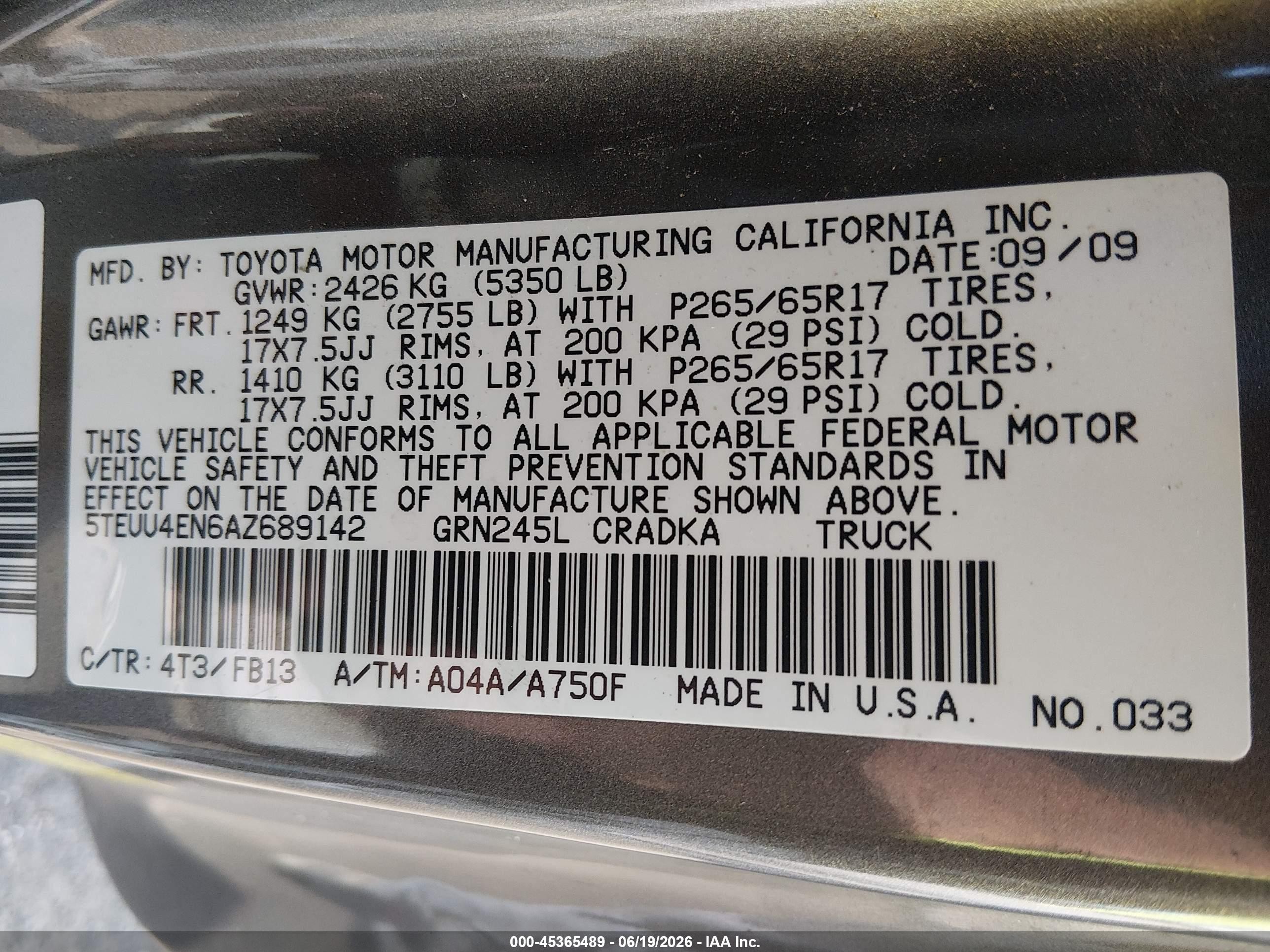 2010 Toyota Tacoma Base V6 Gray vin: 5TEUU4EN6AZ689142