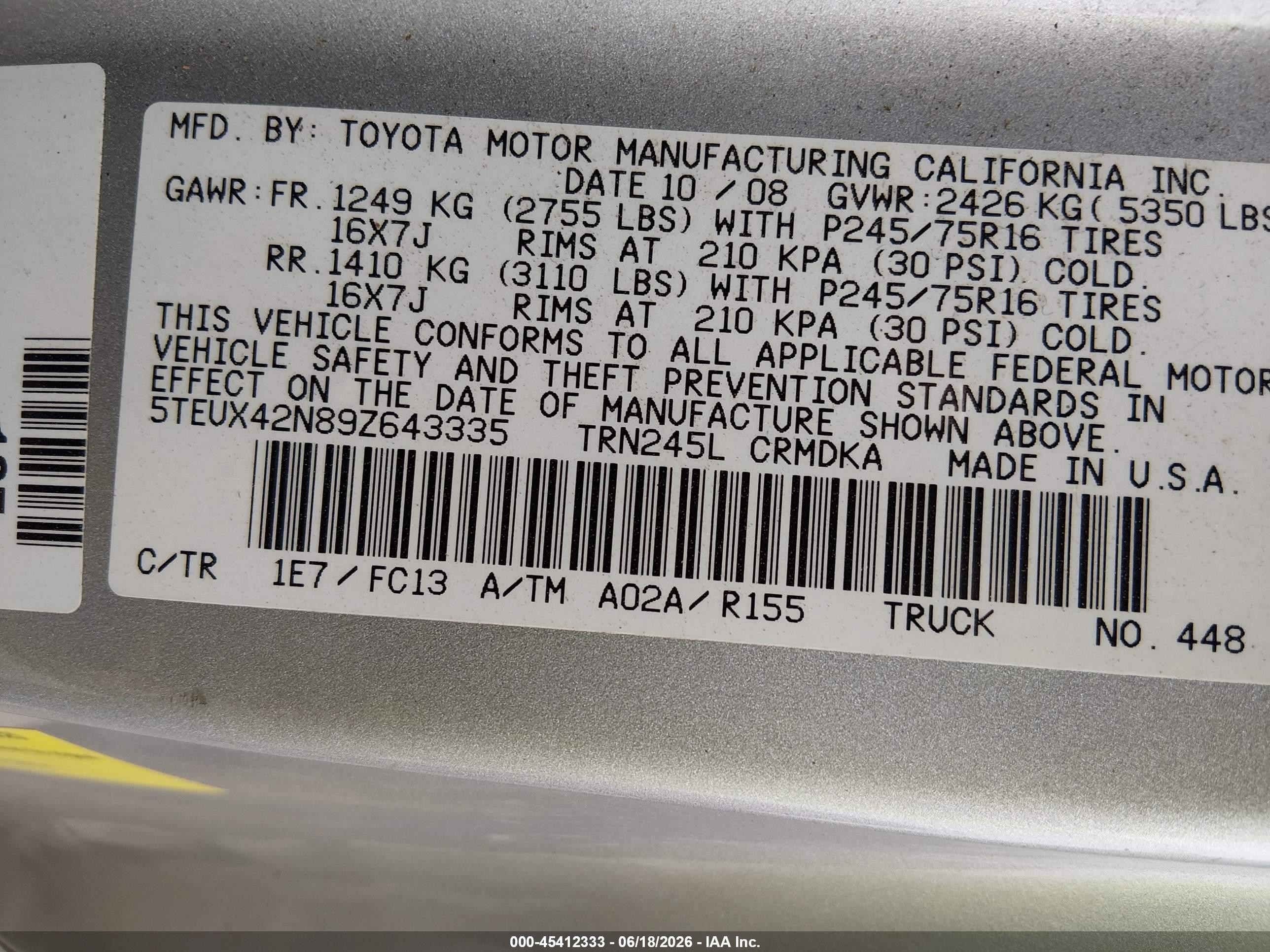 2009 Toyota Tacoma Silver vin: 5TEUX42N89Z643335