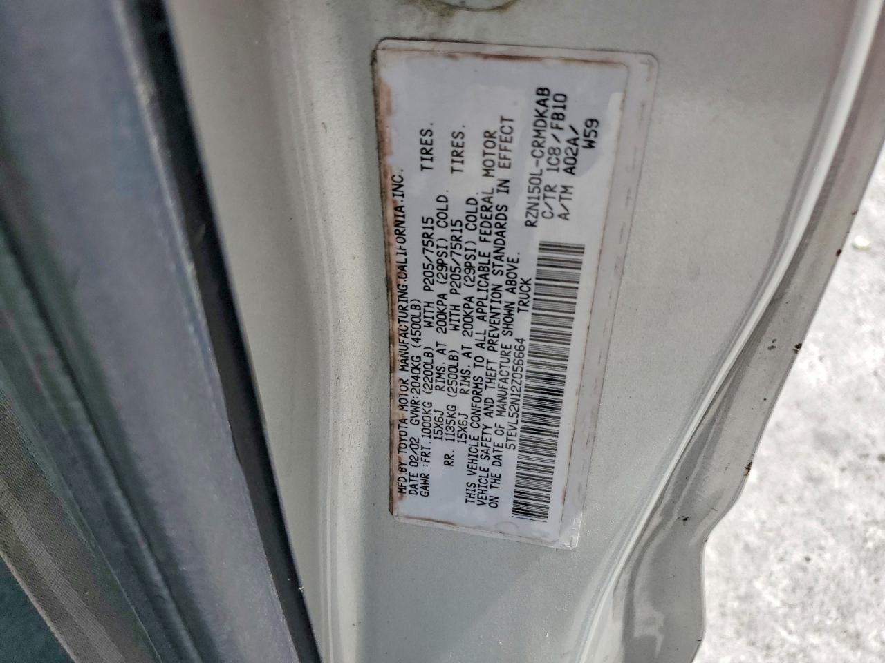 2002 Toyota Tacoma Xtracab Silver vin: 5TEVL52N12Z056664