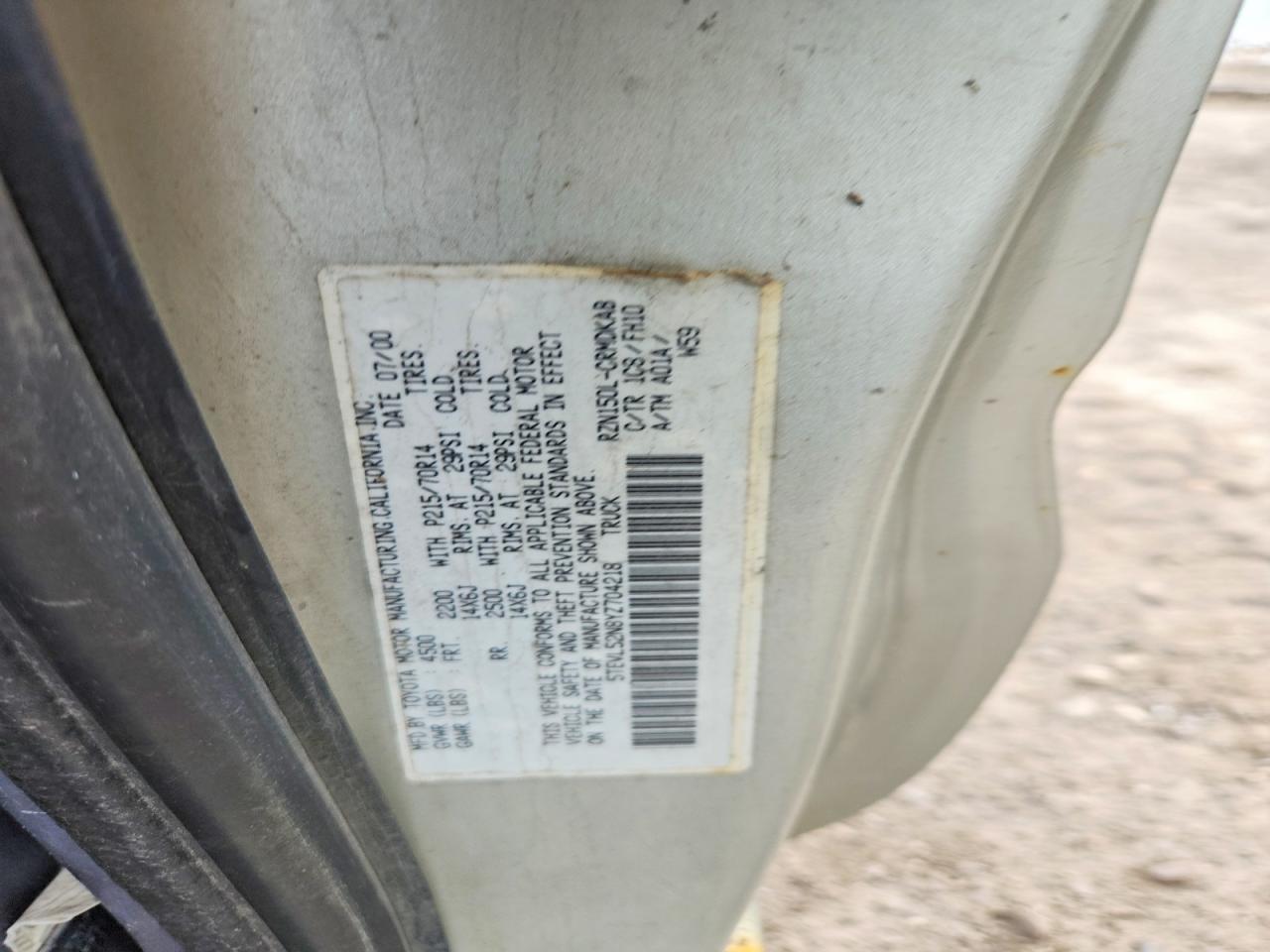 2000 Toyota Tacoma Xtracab Silver vin: 5TEVL52N8YZ704218