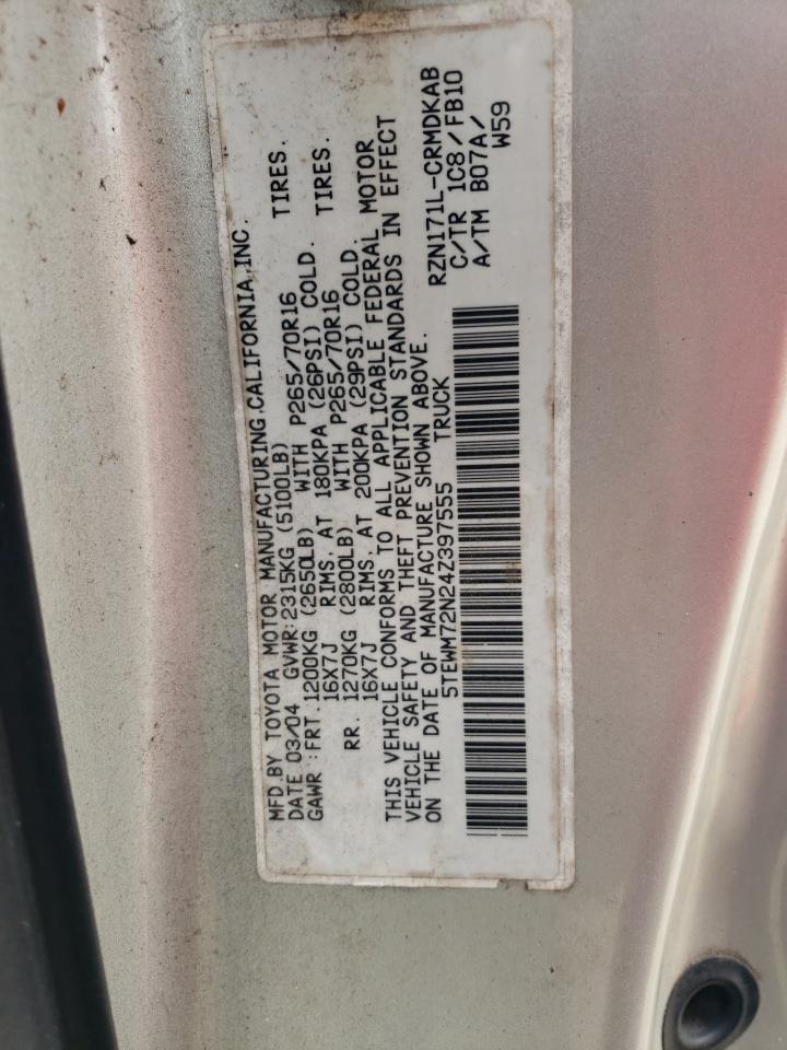 2004 Toyota Tacoma Xtracab Silver vin: 5TEWM72N24Z397555