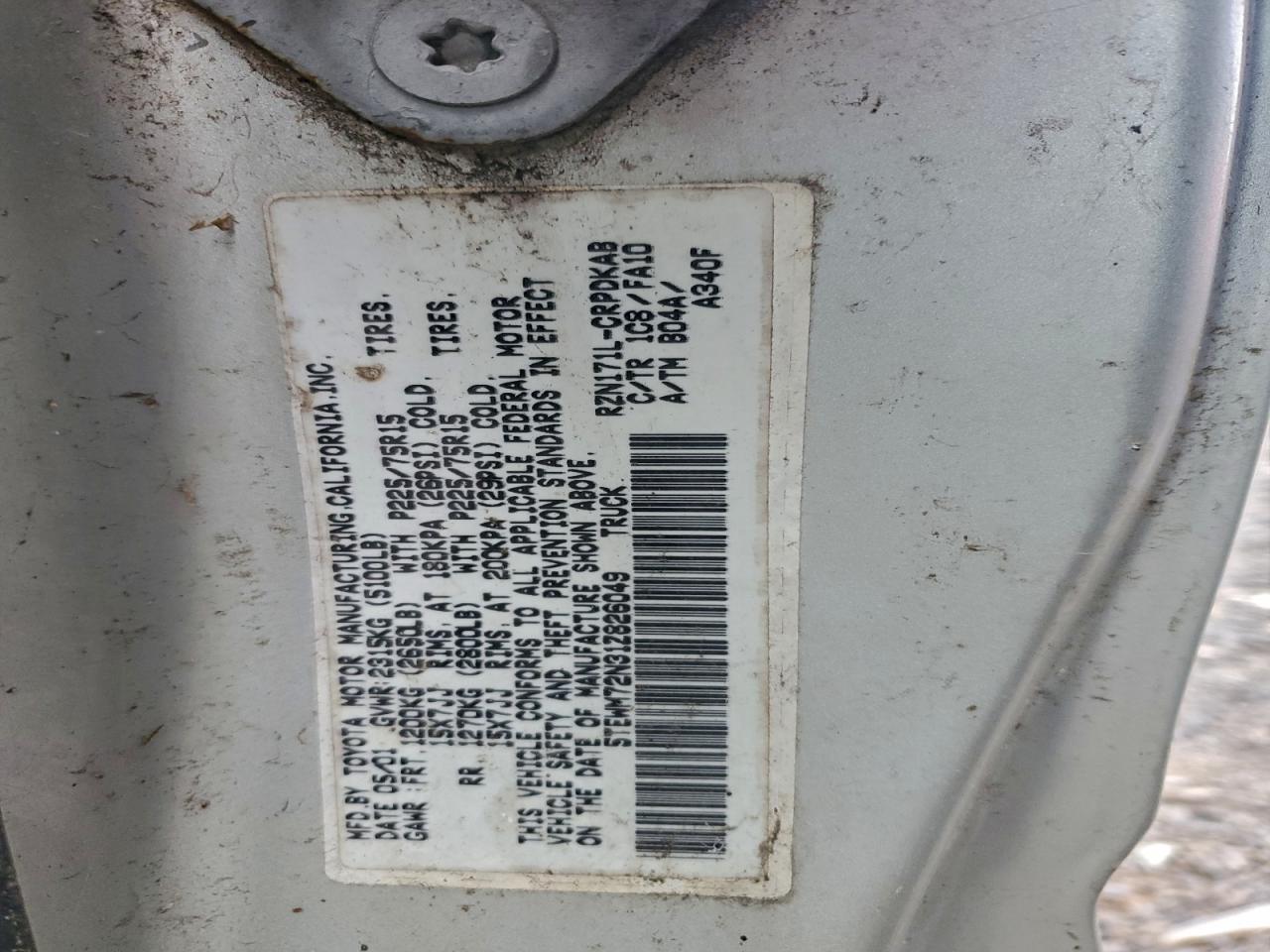 2001 Toyota Tacoma Gray vin: 5TEWM72N31Z826049