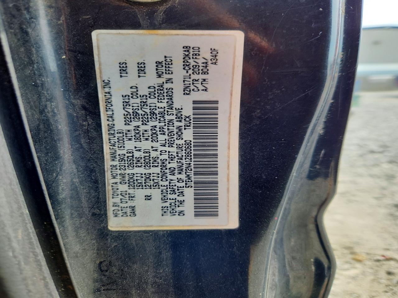 2001 Toyota Tacoma Xtracab Черный vin: 5TEWM72N41Z860680