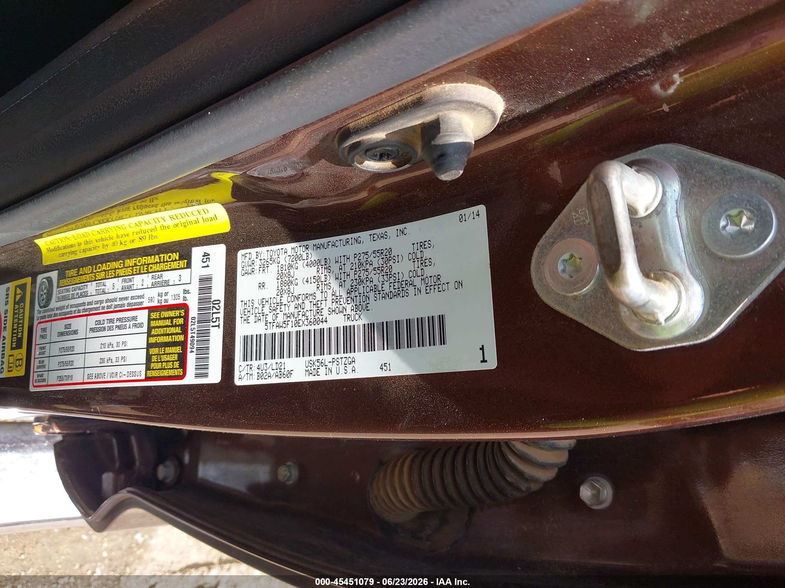 2014 Toyota Tundra 1794 5.7l V8 Коричневый vin: 5TFAW5F10EX360044