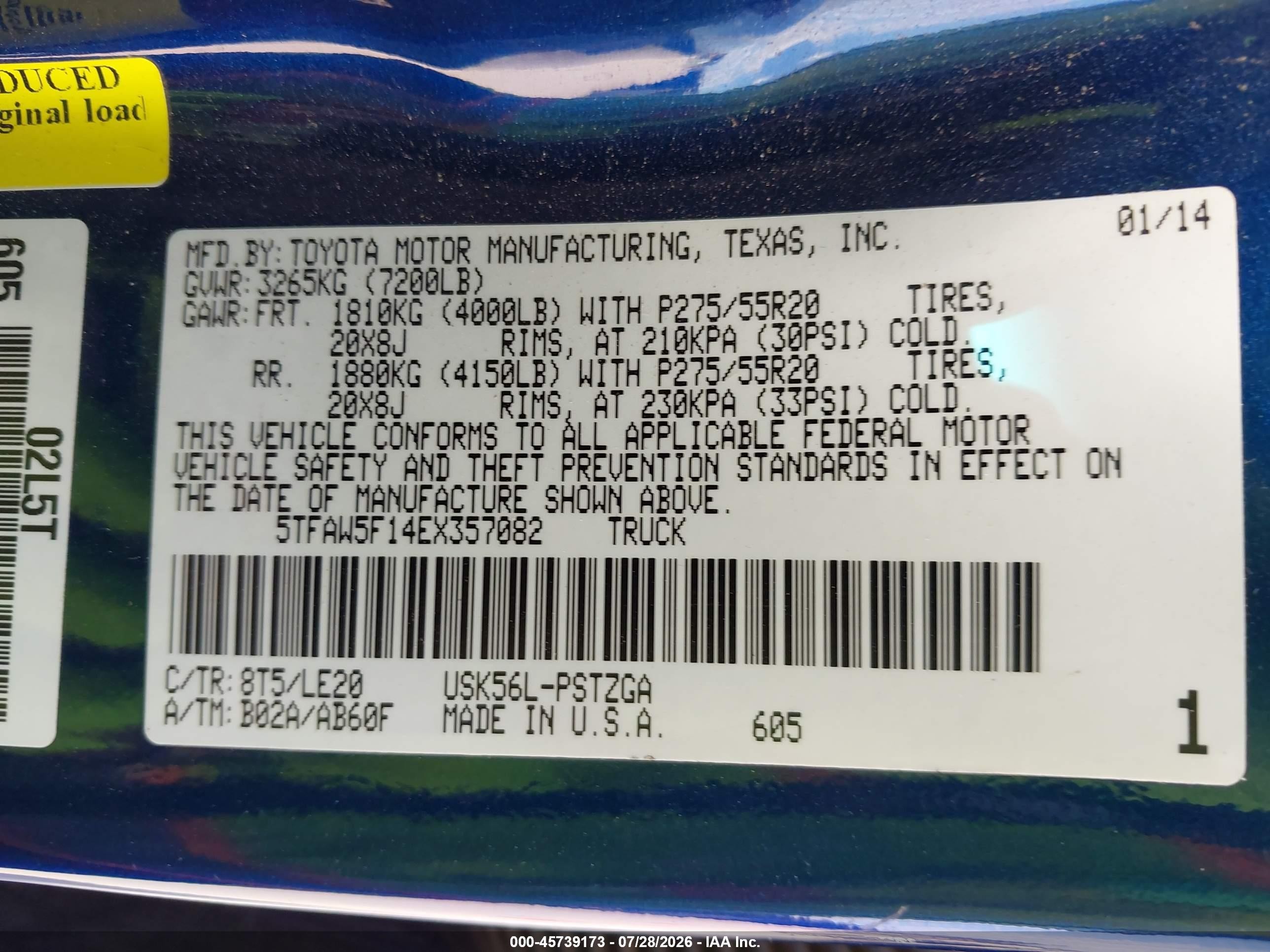 2014 Toyota Tundra Platinum 5.7l V8 Blue vin: 5TFAW5F14EX357082