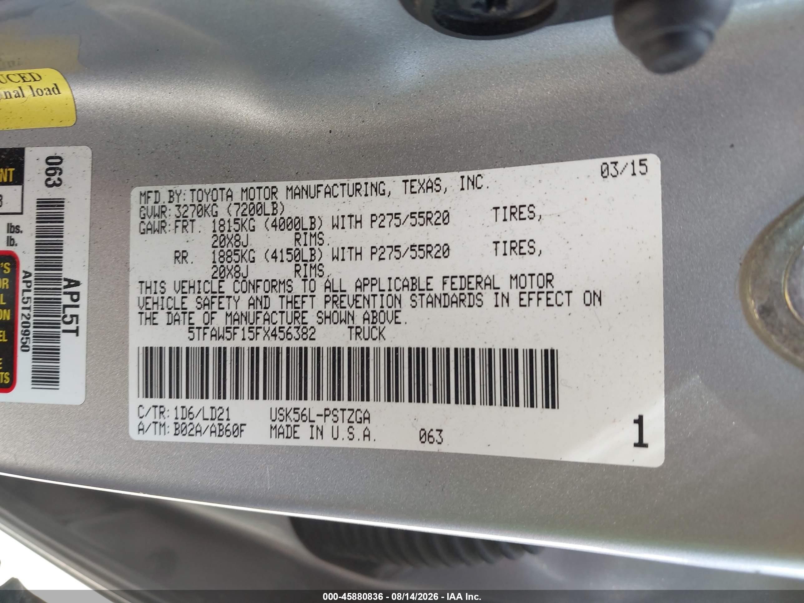 2015 Toyota Tundra 1794 5.7l V8 Silver vin: 5TFAW5F15FX456382