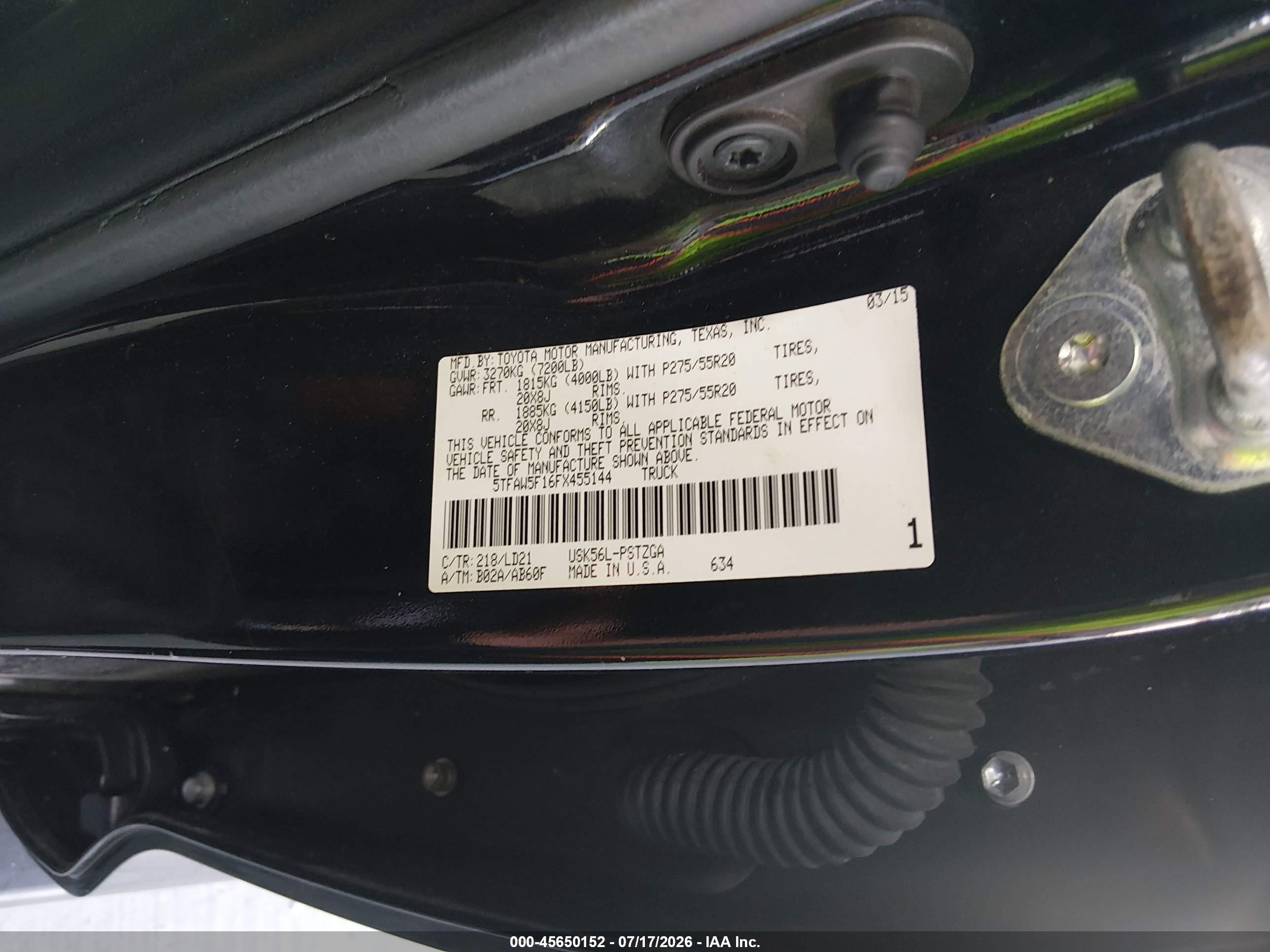 2015 Toyota Tundra 1794 5.7l V8 Black vin: 5TFAW5F16FX455144