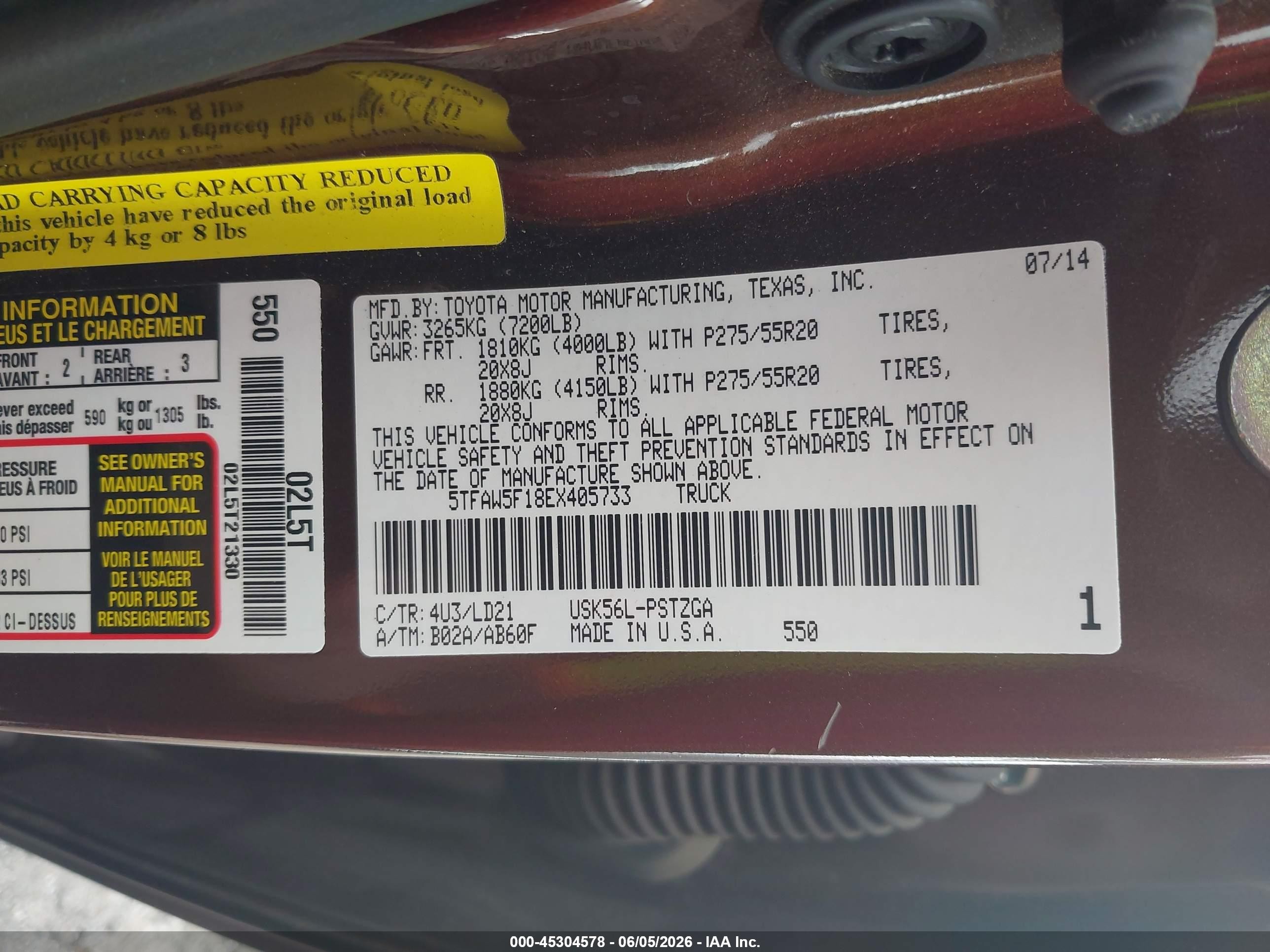2014 Toyota Tundra 1794 5.7l V8 Brown vin: 5TFAW5F18EX405733