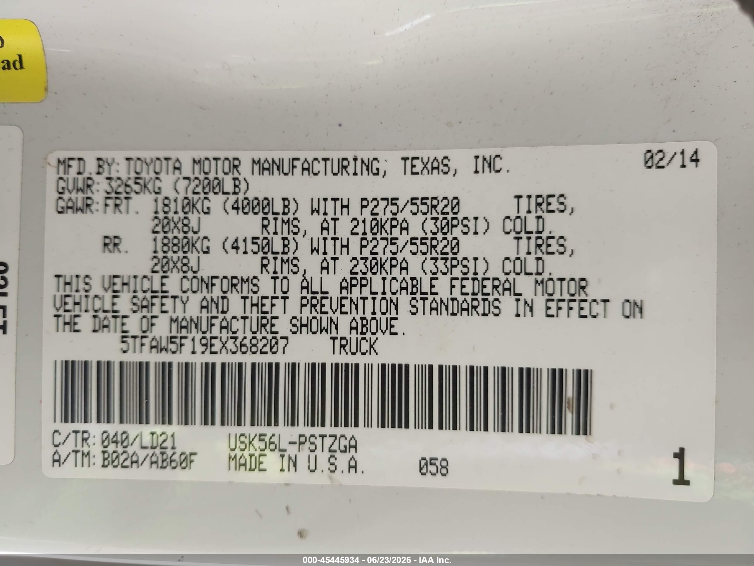 2014 Toyota Tundra 1794 5.7l V8 Белый vin: 5TFAW5F19EX368207