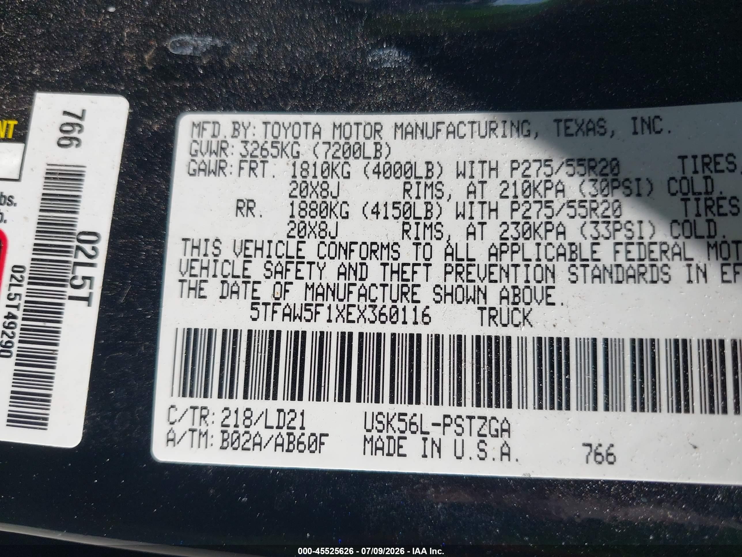2014 Toyota Tundra 1794 5.7l V8 Black vin: 5TFAW5F1XEX360116
