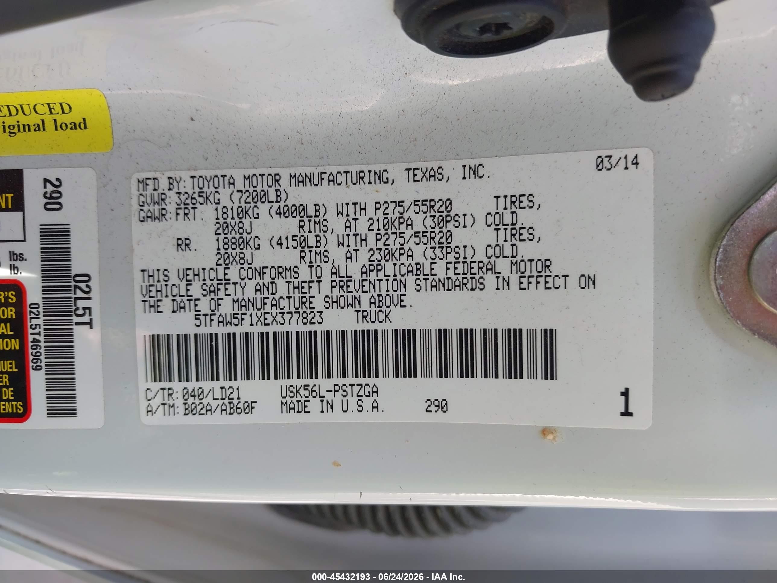 2014 Toyota Tundra 1794 5.7l V8 White vin: 5TFAW5F1XEX377823