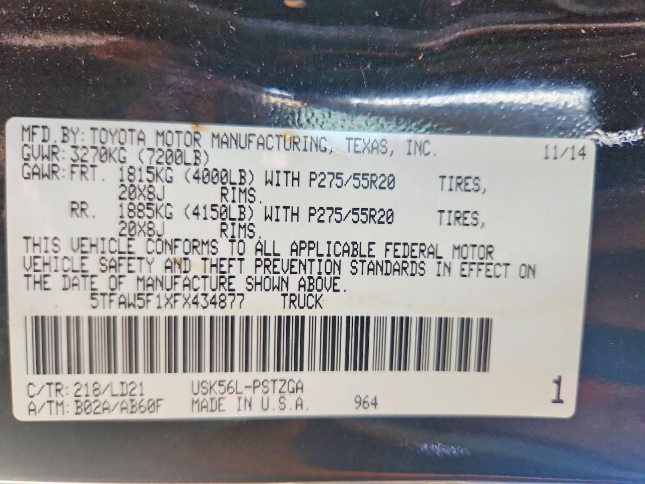 2015 Toyota Tundra 1794 Edition Черный vin: 5TFAW5F1XFX434877