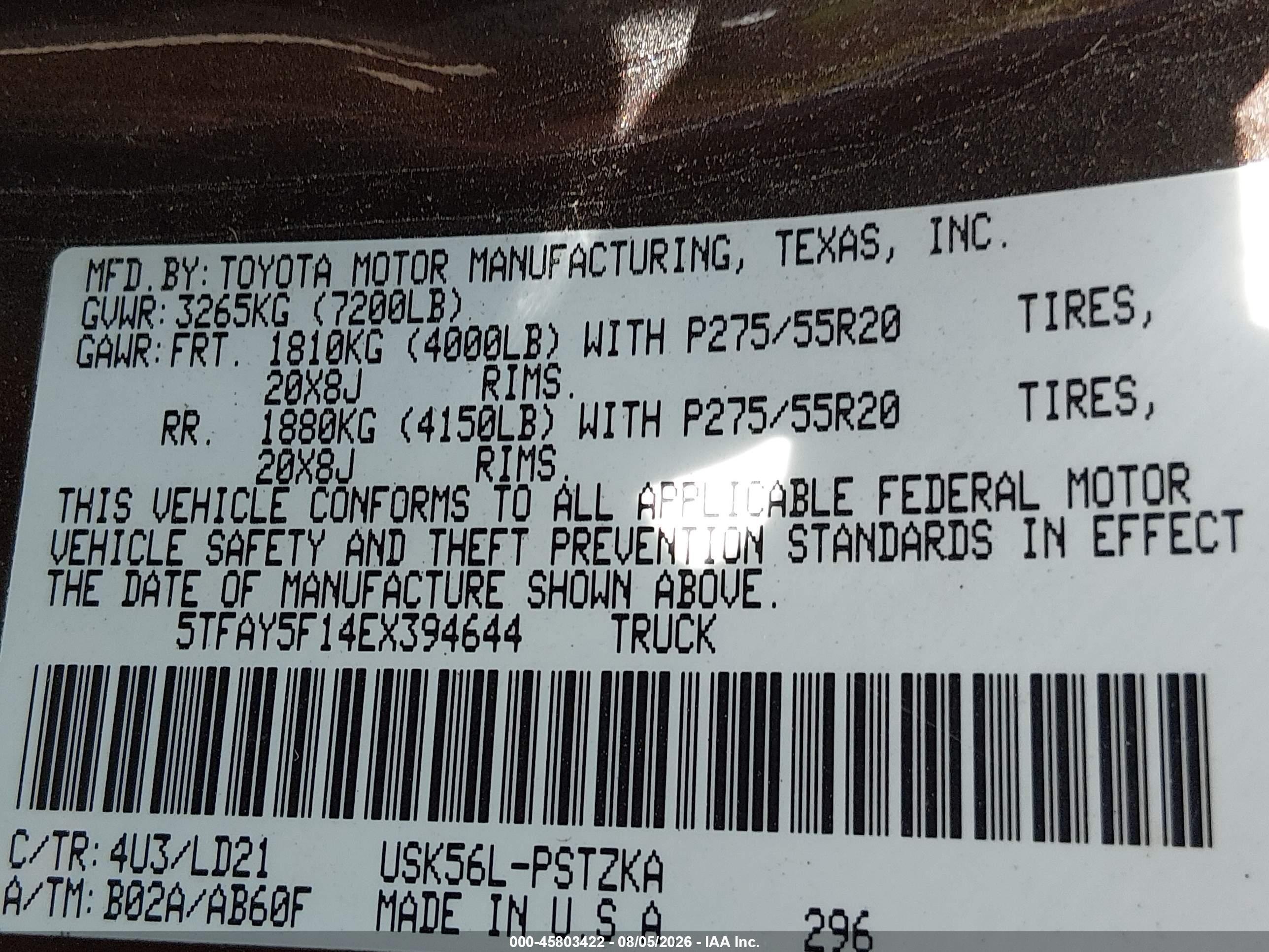 2014 Toyota Tundra 1794 5.7l V8 Коричневый vin: 5TFAY5F14EX394644