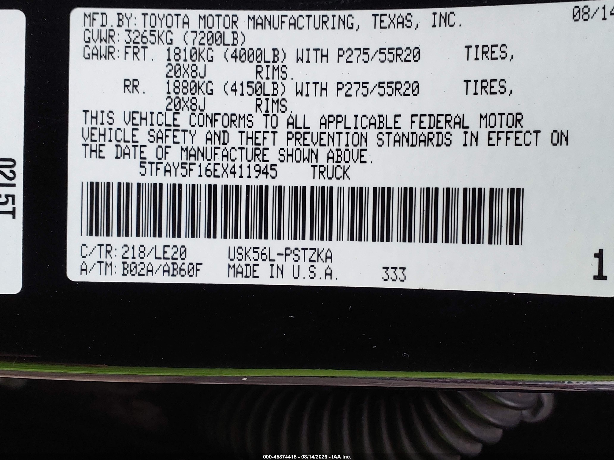 2014 Toyota Tundra Platinum 5.7l V8 Black vin: 5TFAY5F16EX411945