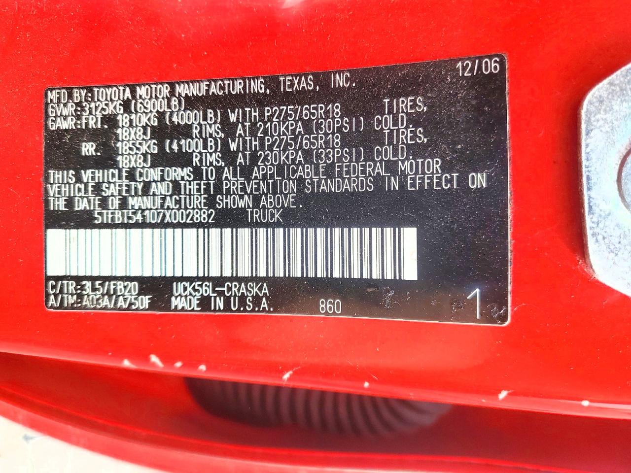 2007 Toyota Tundra Double Cab Sr5 Red vin: 5TFBT54107X002882