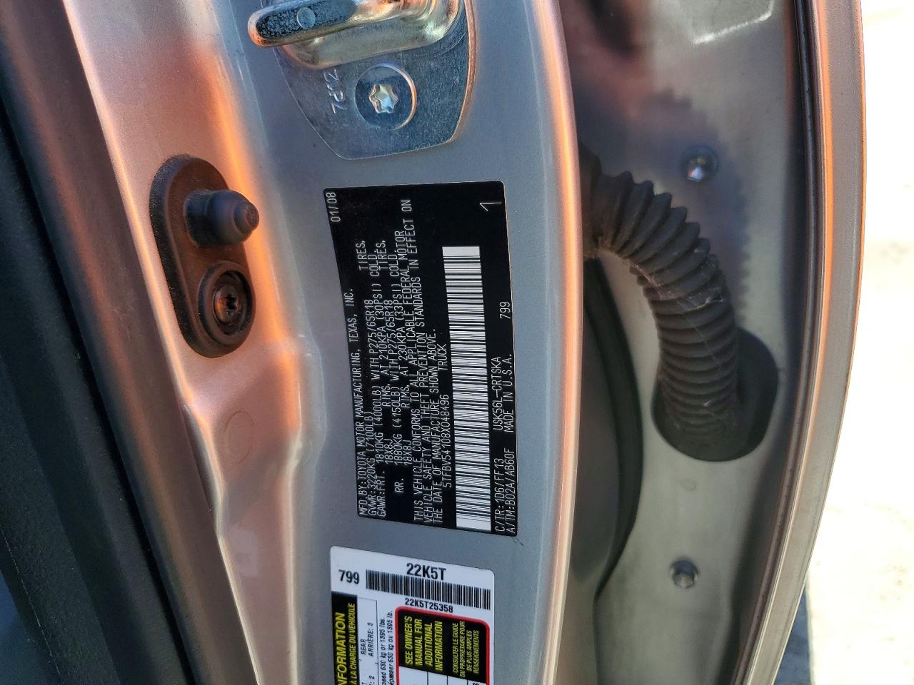 2008 Toyota Tundra Sr5 Silver vin: 5TFBV54108X048496