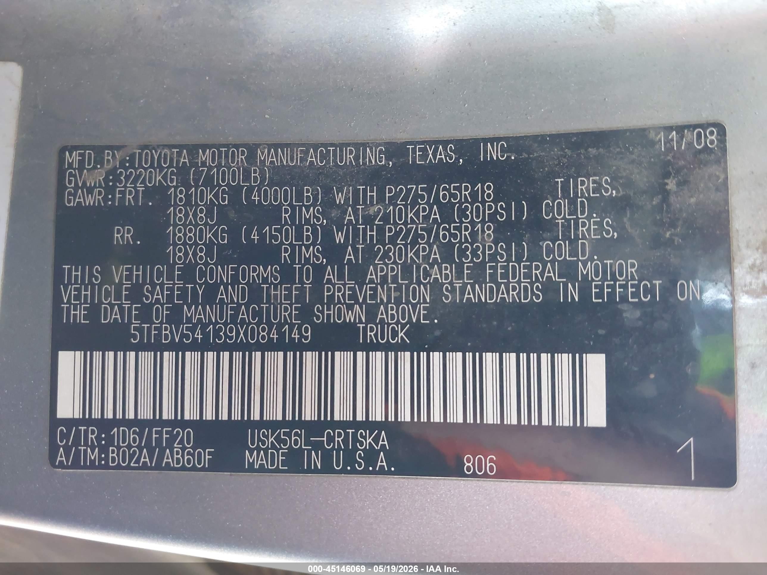 2009 Toyota Tundra Sr5 5.7l V8 Silver vin: 5TFBV54139X084149