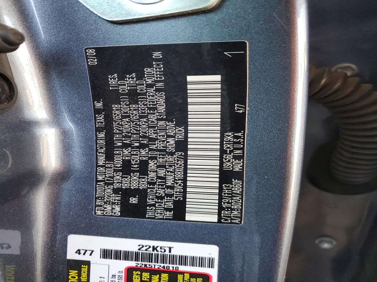 2008 Toyota Tundra Sr5 Gray vin: 5TFBV54188X056779