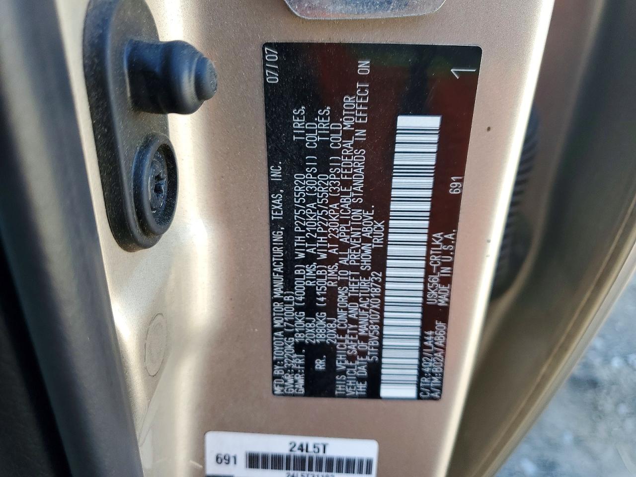 2007 Toyota Tundra Double Cab Limited Gold vin: 5TFBV58107X018732
