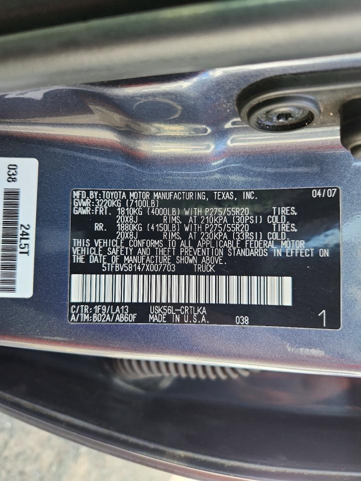 2007 Toyota Tundra Limited Blue vin: 5TFBV58147X007703