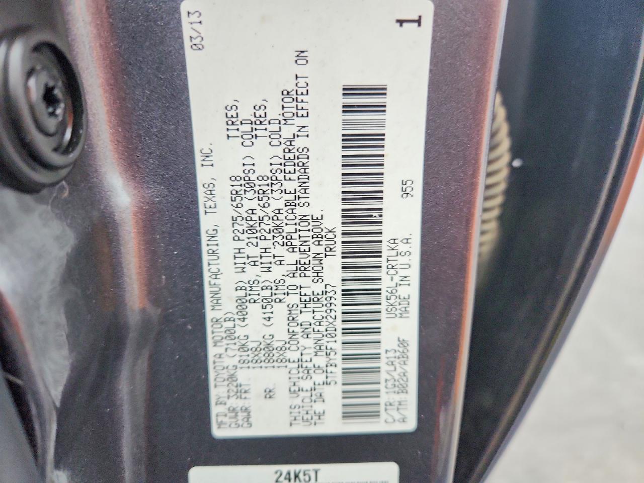 2013 Toyota Tundra Limited Gray vin: 5TFBY5F10DX299937