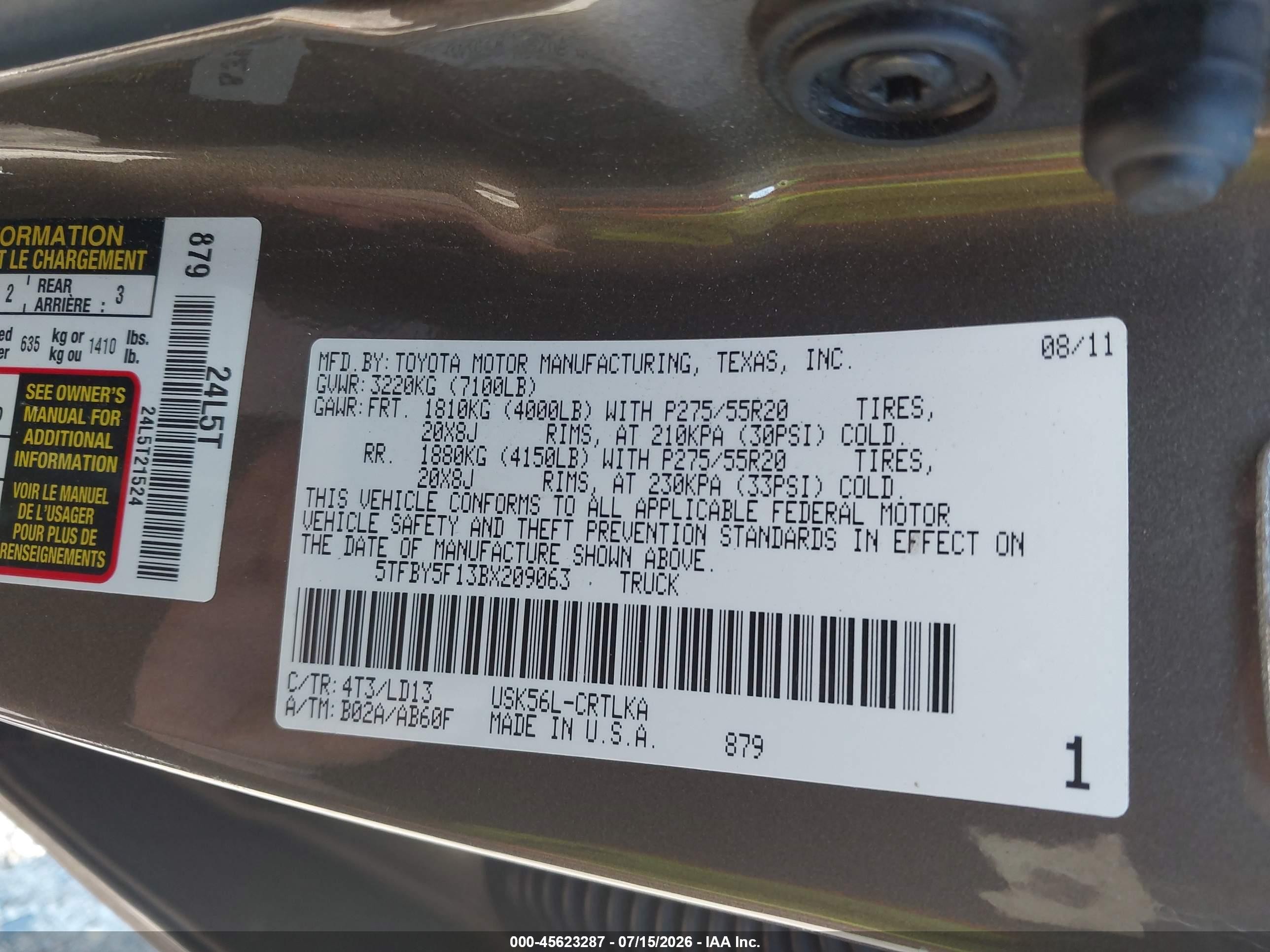 2011 Toyota Tundra Double Cab Limited Gray vin: 5TFBY5F13BX209063