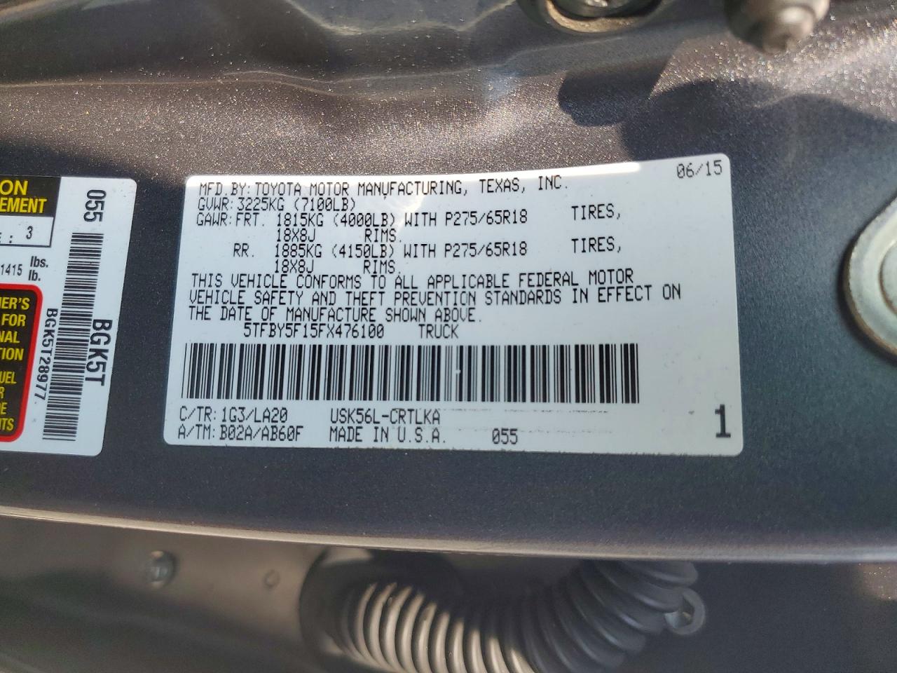 2015 Toyota Tundra Double Cab Limited Серый vin: 5TFBY5F15FX476100