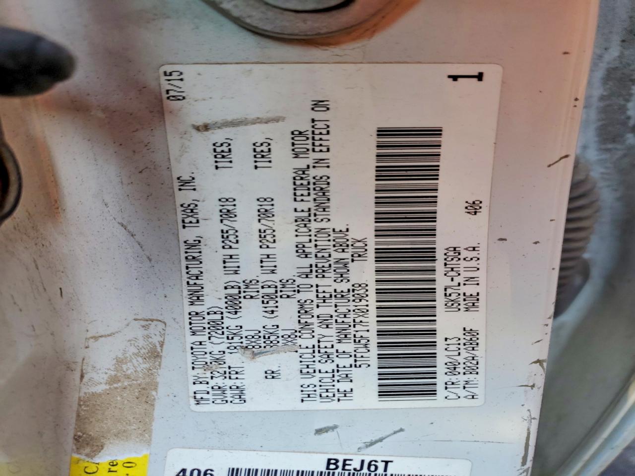 2015 Toyota Tundra Sr White vin: 5TFCW5F17FX019038